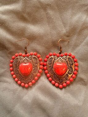 Red Stone Teardrop Boho Dangle Earrings - Unbranded